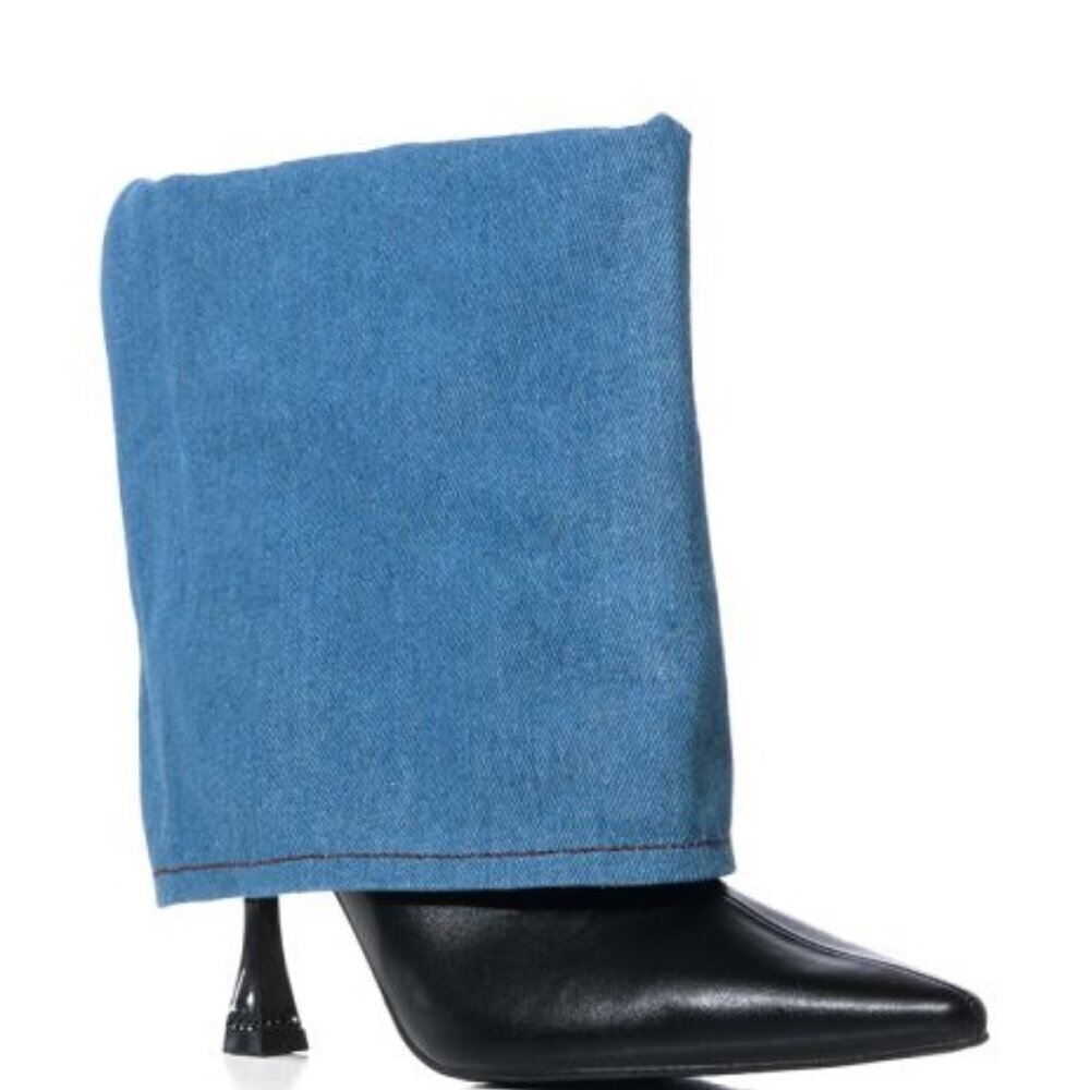 AZALEA WANG " 2 TONE FOLD " FOLD OVER DENIM BOOTIE IN BLUE( BRAND NEW !!!!!!!!!! - Picture 4 of 6